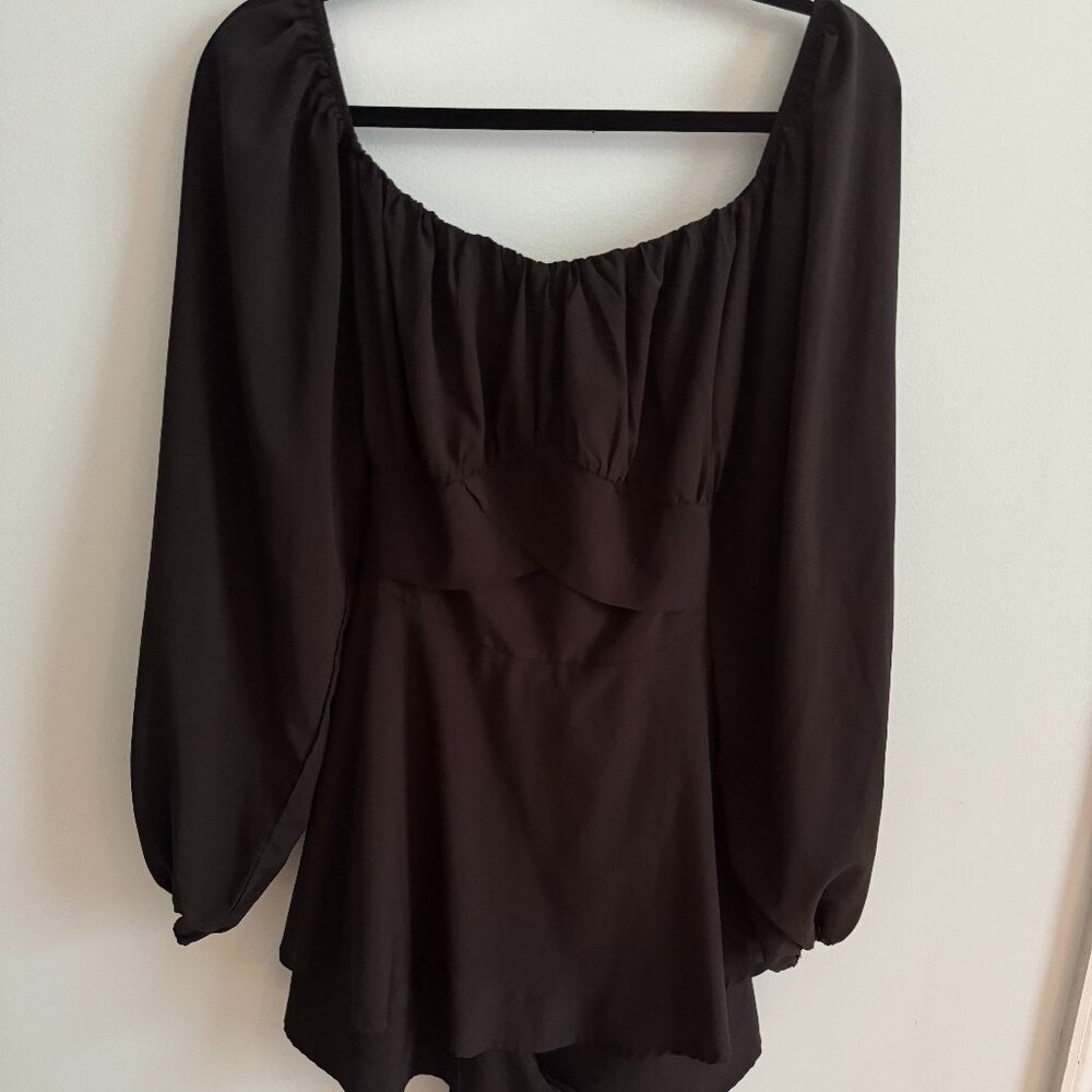 LYANER Women's Long Sleeve Black Romper
